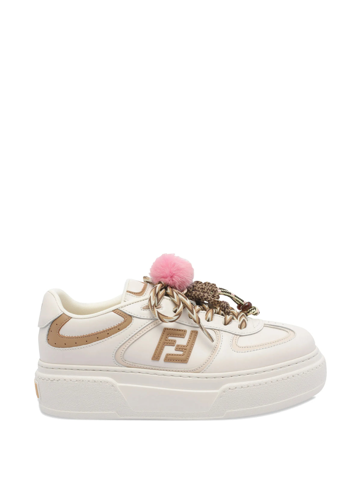 platform leather pom-pom trainers