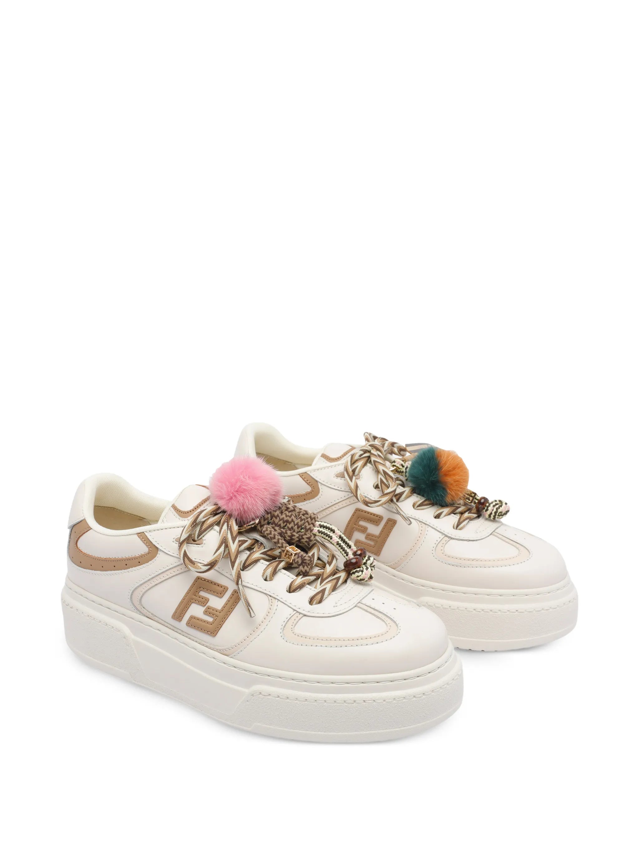 platform leather pom-pom trainers