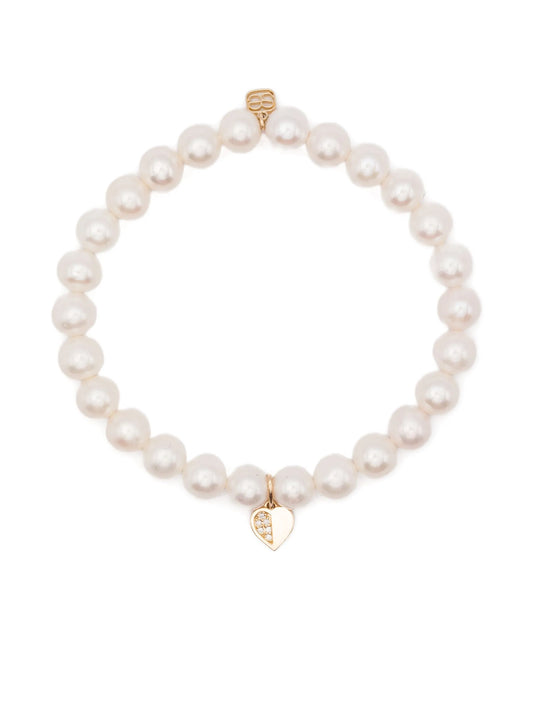 14CT yellow gold pearl and diamond charm bracelet