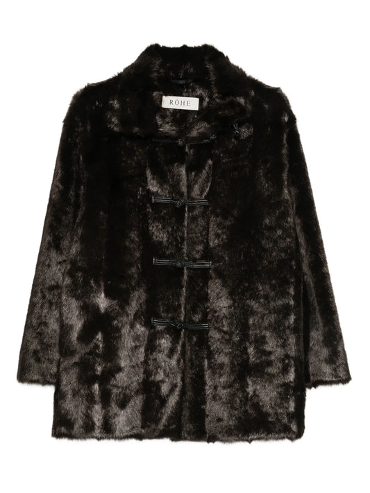 Mandarin-style faux-fur coat