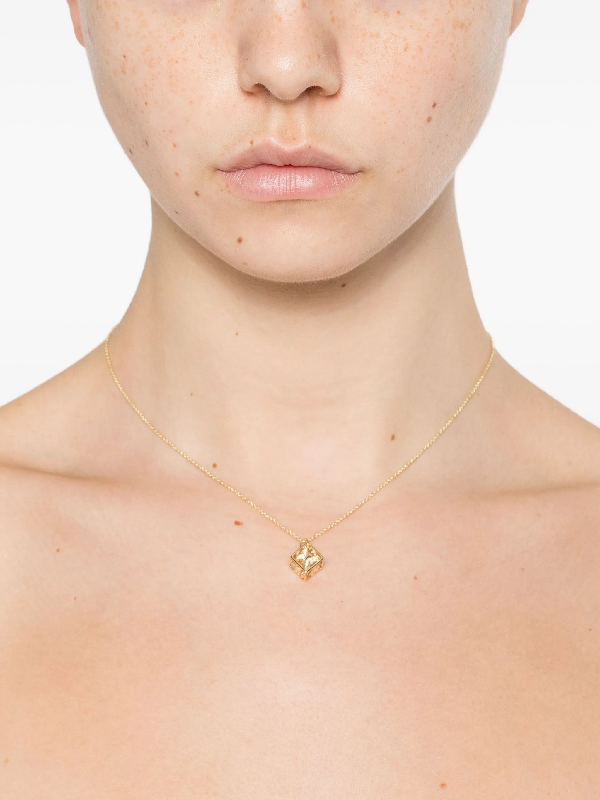 14K yellow gold Box charm necklace
