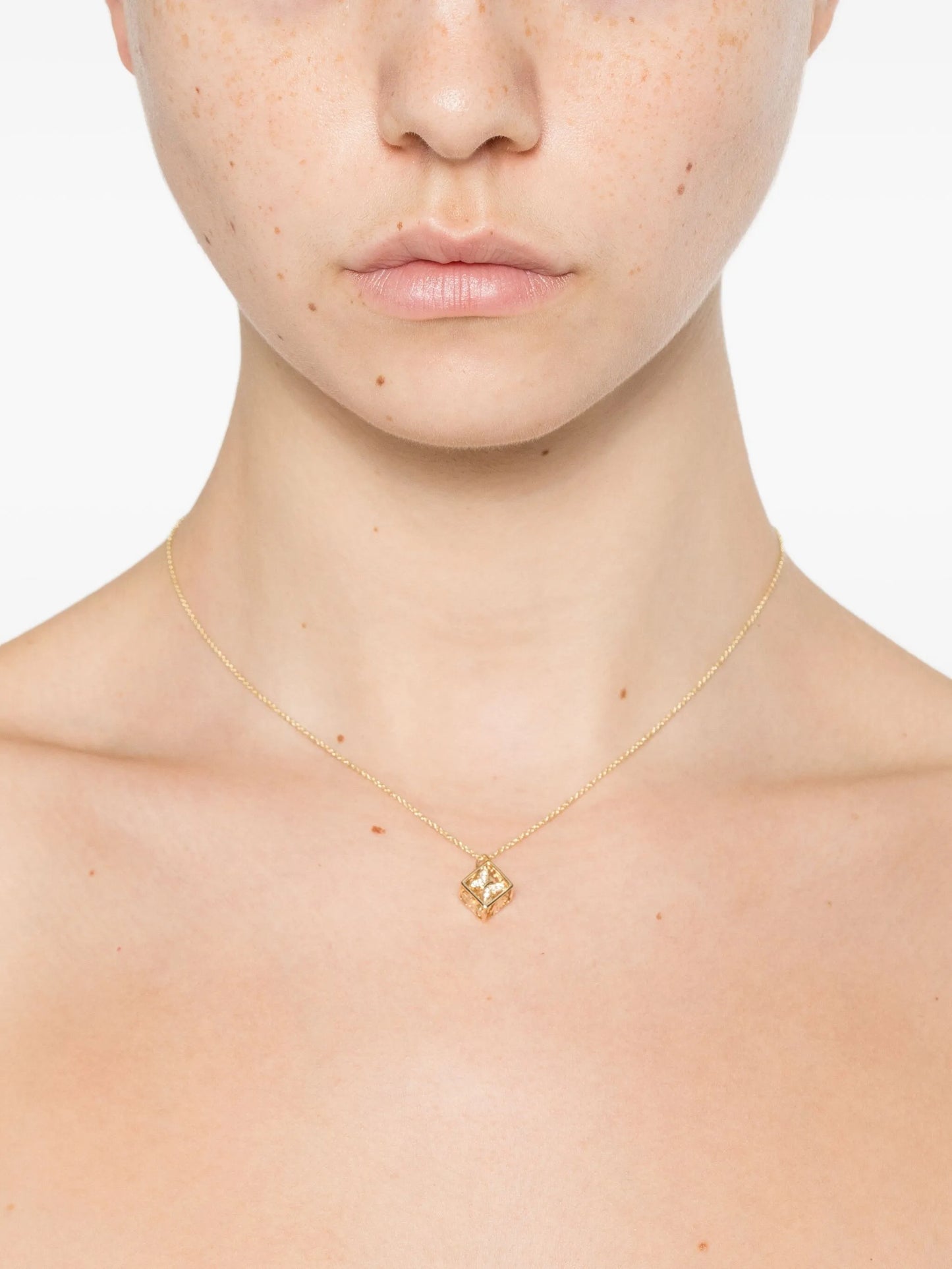 14K yellow gold Box charm necklace