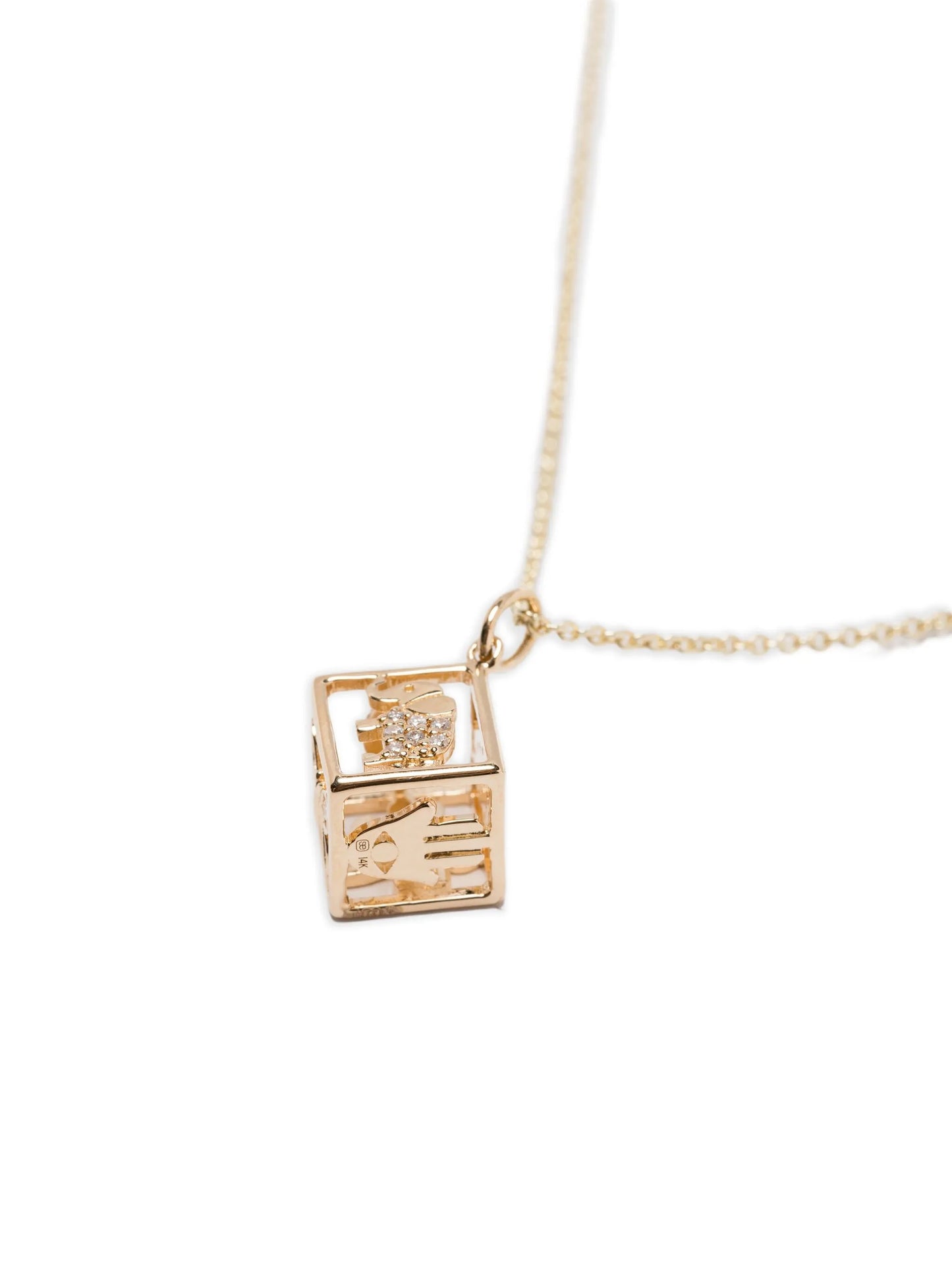 14K yellow gold Box charm necklace