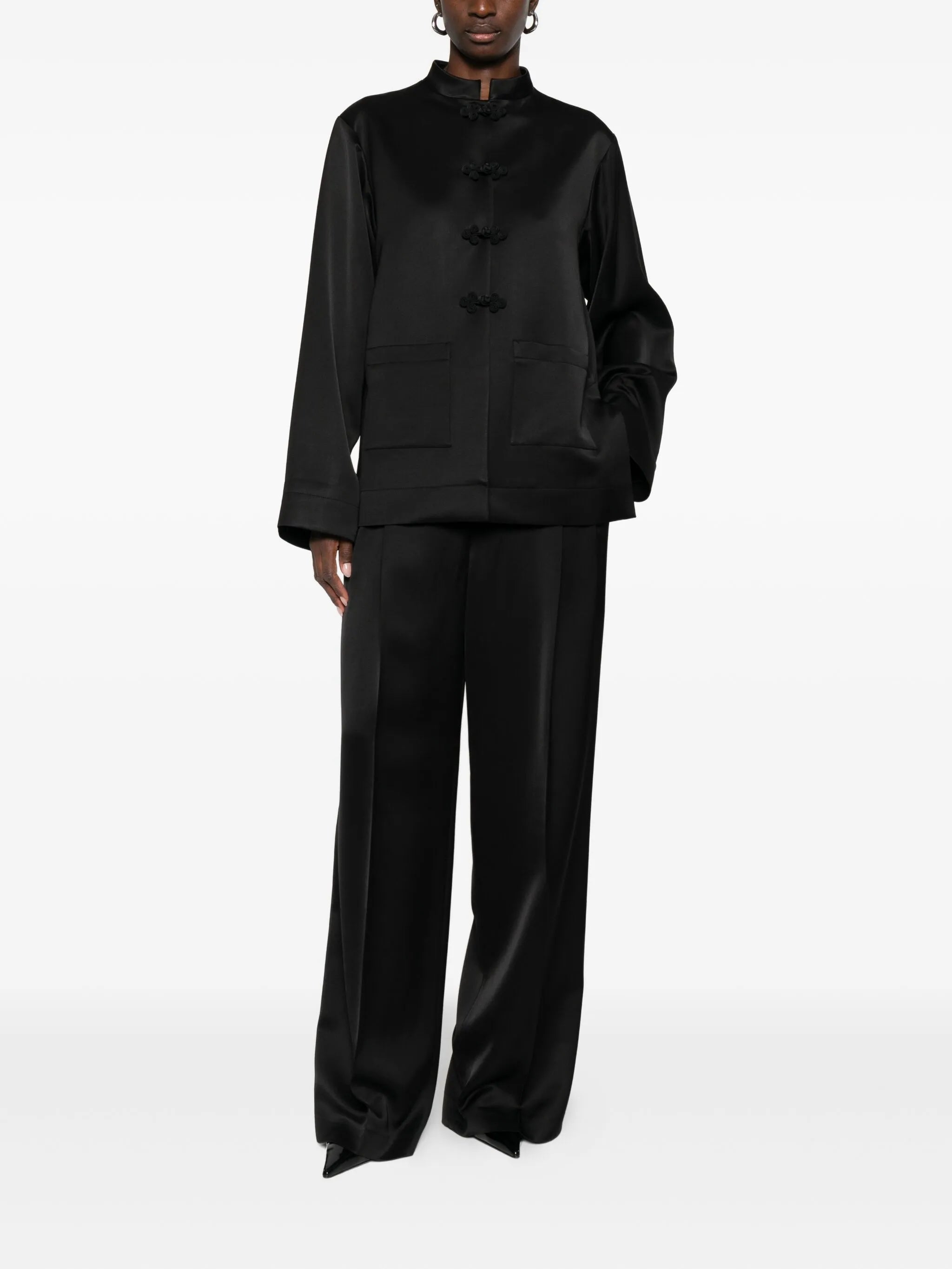 Mandarin-collar satin jacket