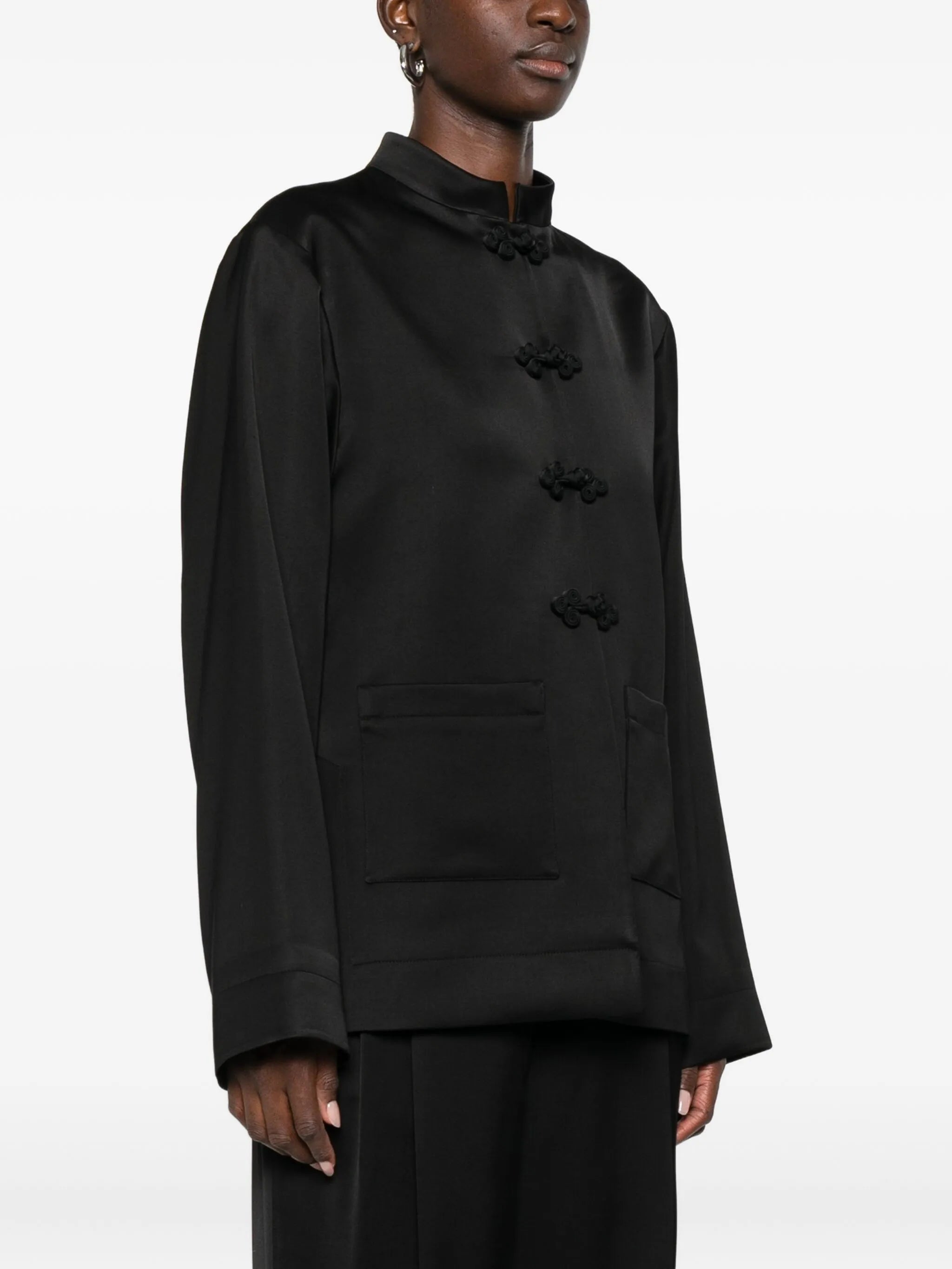 Mandarin-collar satin jacket