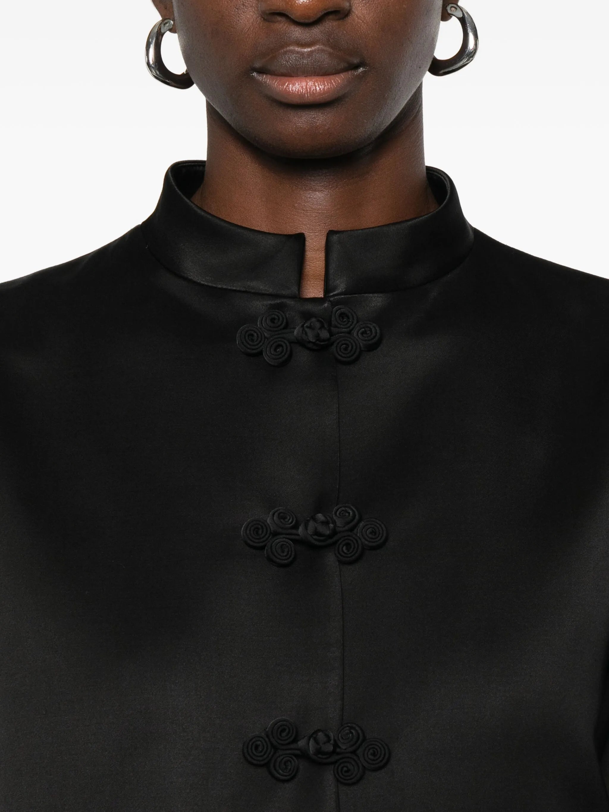 Mandarin-collar satin jacket
