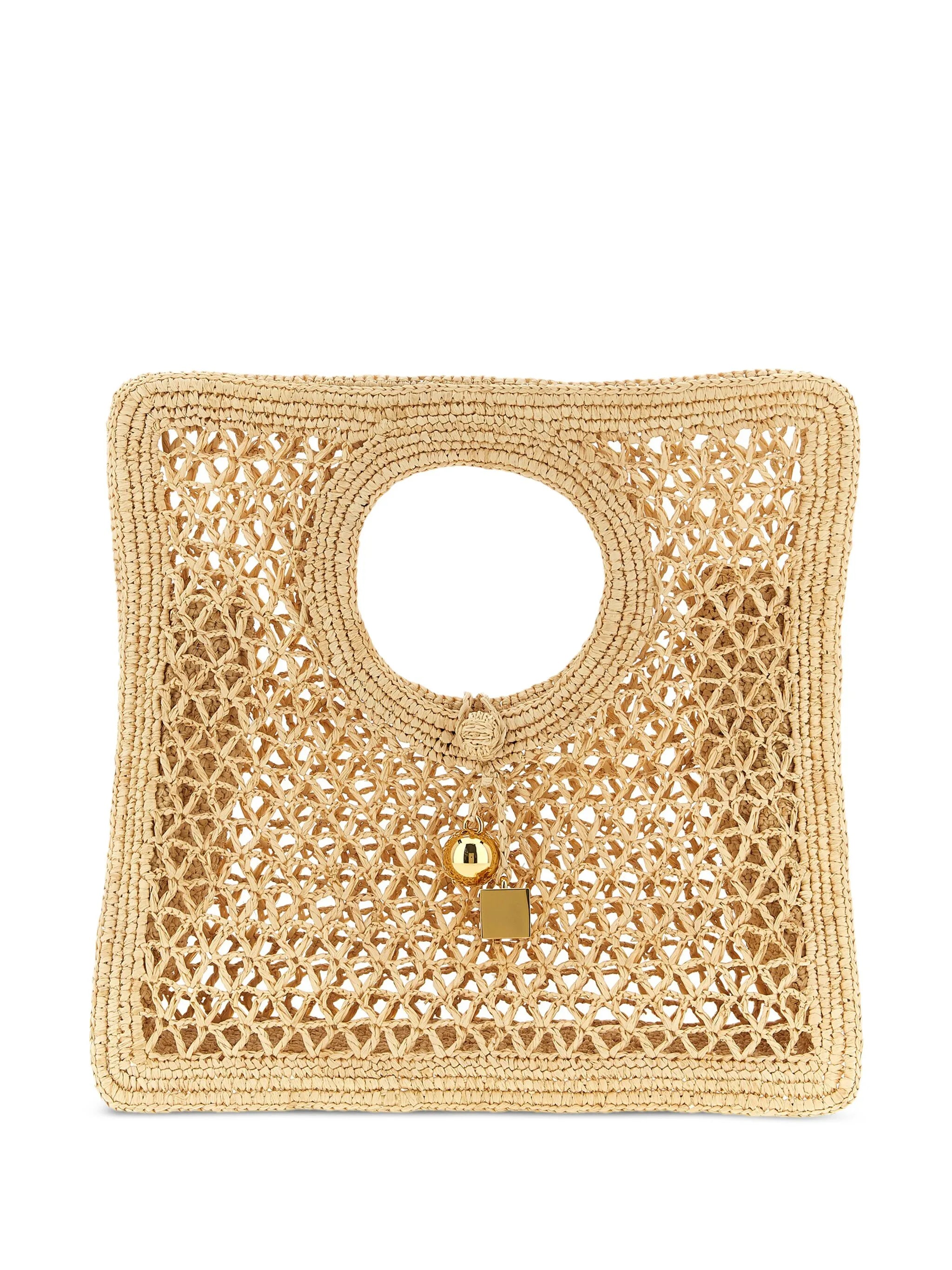 interlocking-closure raffia bag