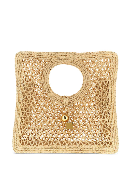interlocking-closure raffia bag