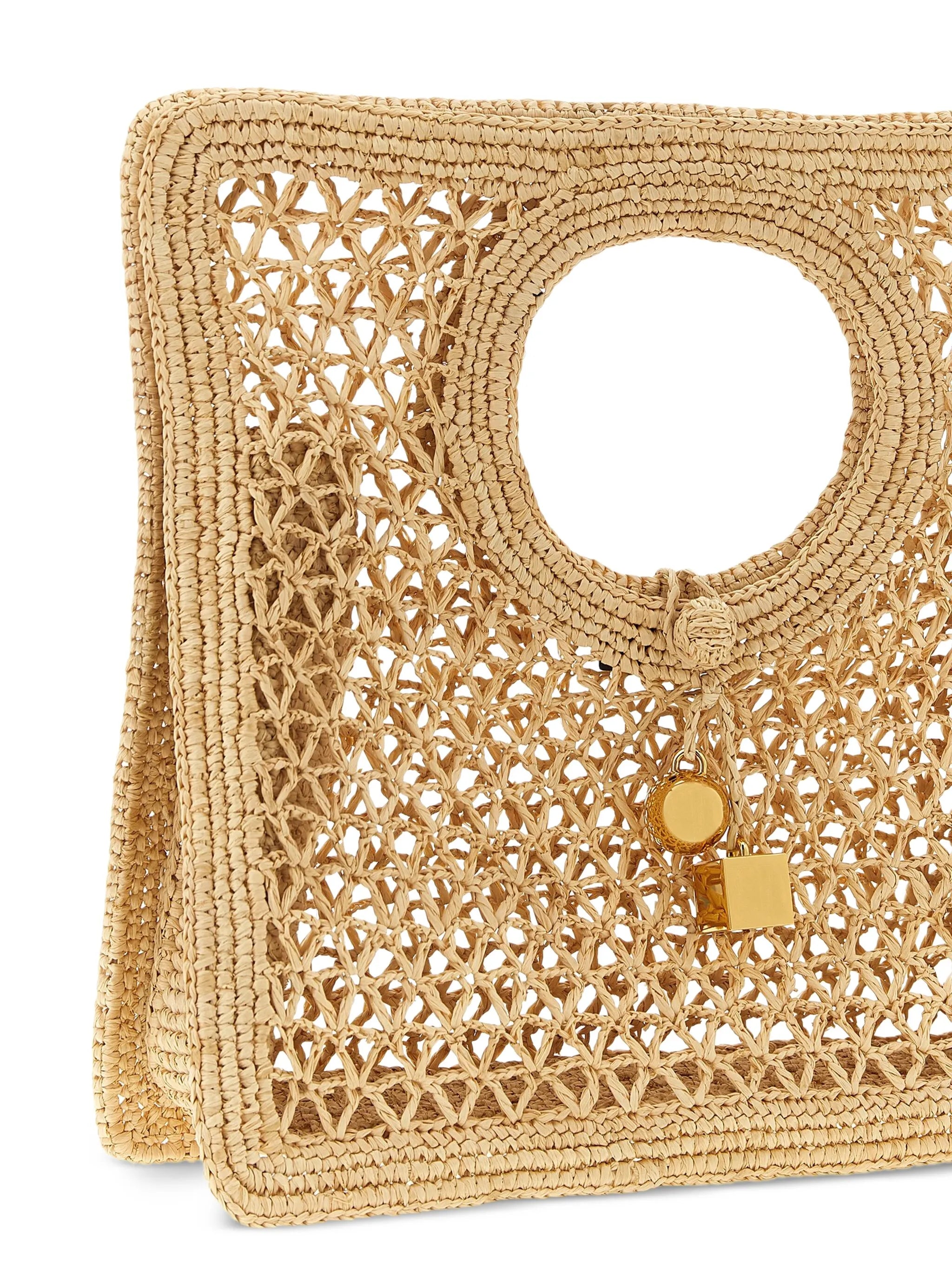 interlocking-closure raffia bag