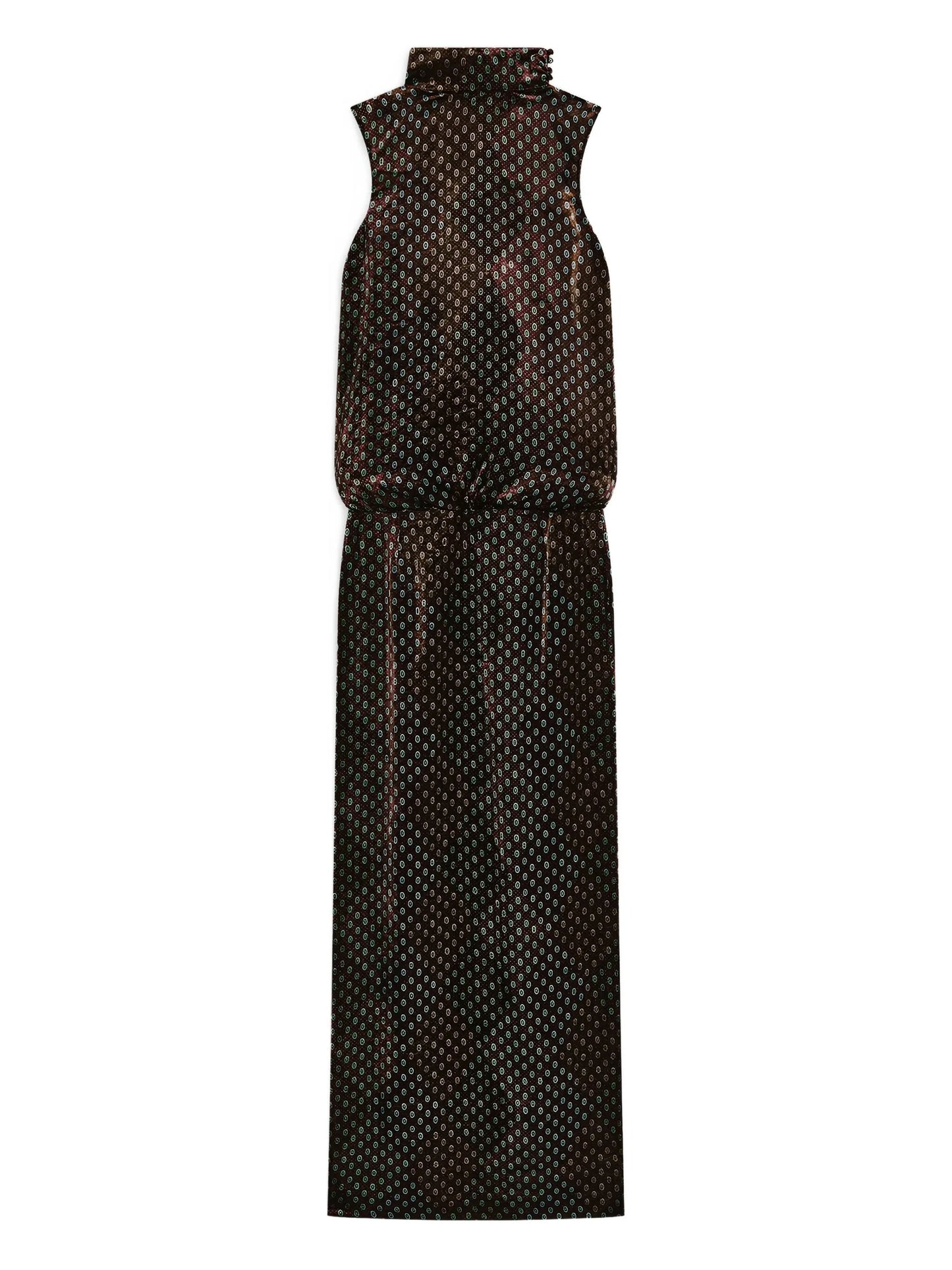 high-neck patterned maxi dress