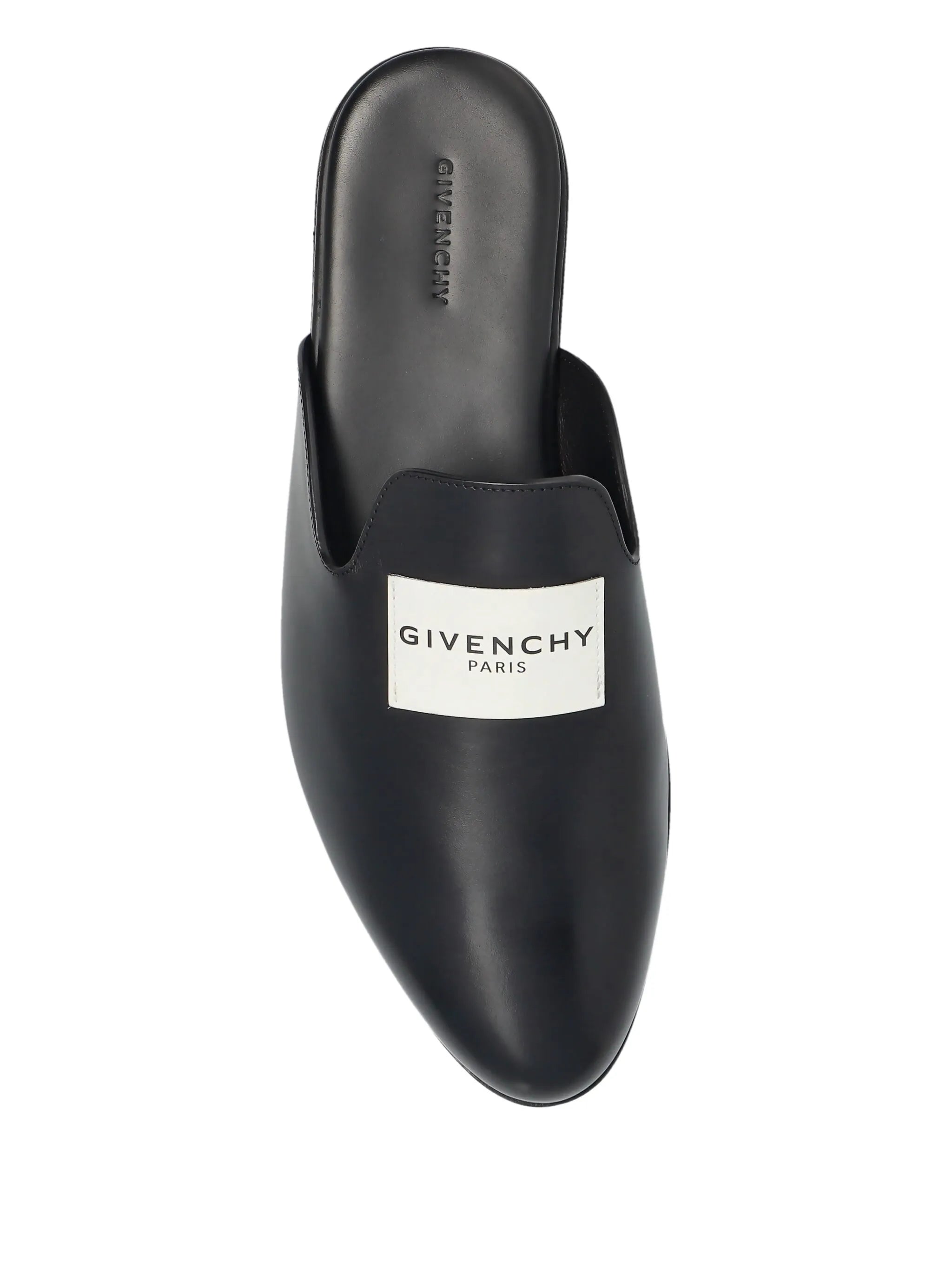 label mules in leather