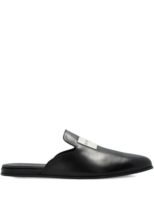 logo-patch leather mules