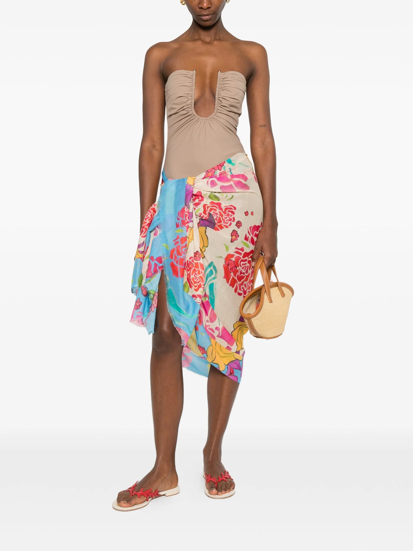 floral-print pareo skirt