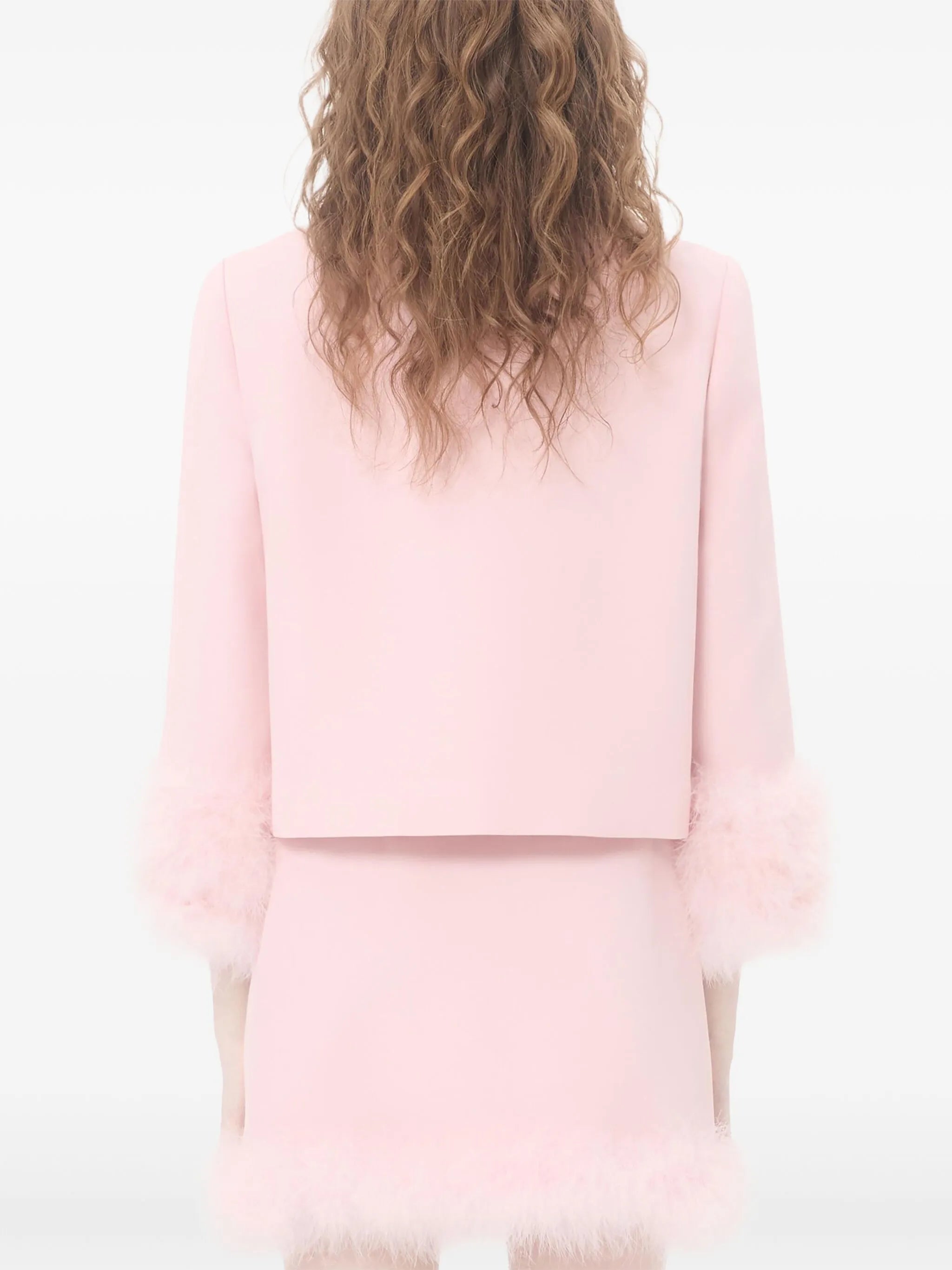 button-embellished feather-trim jacket