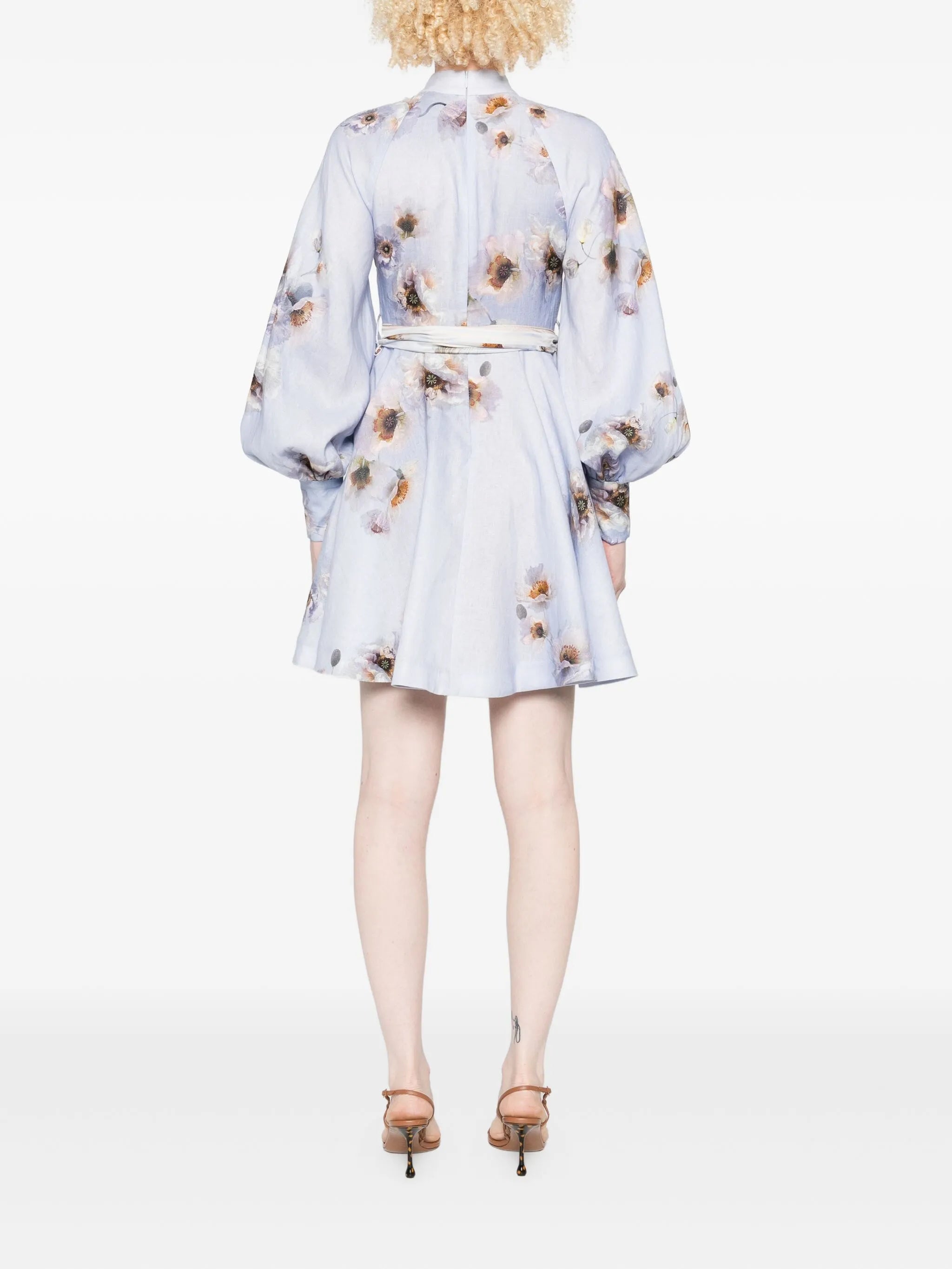 floral-print linen mini dress