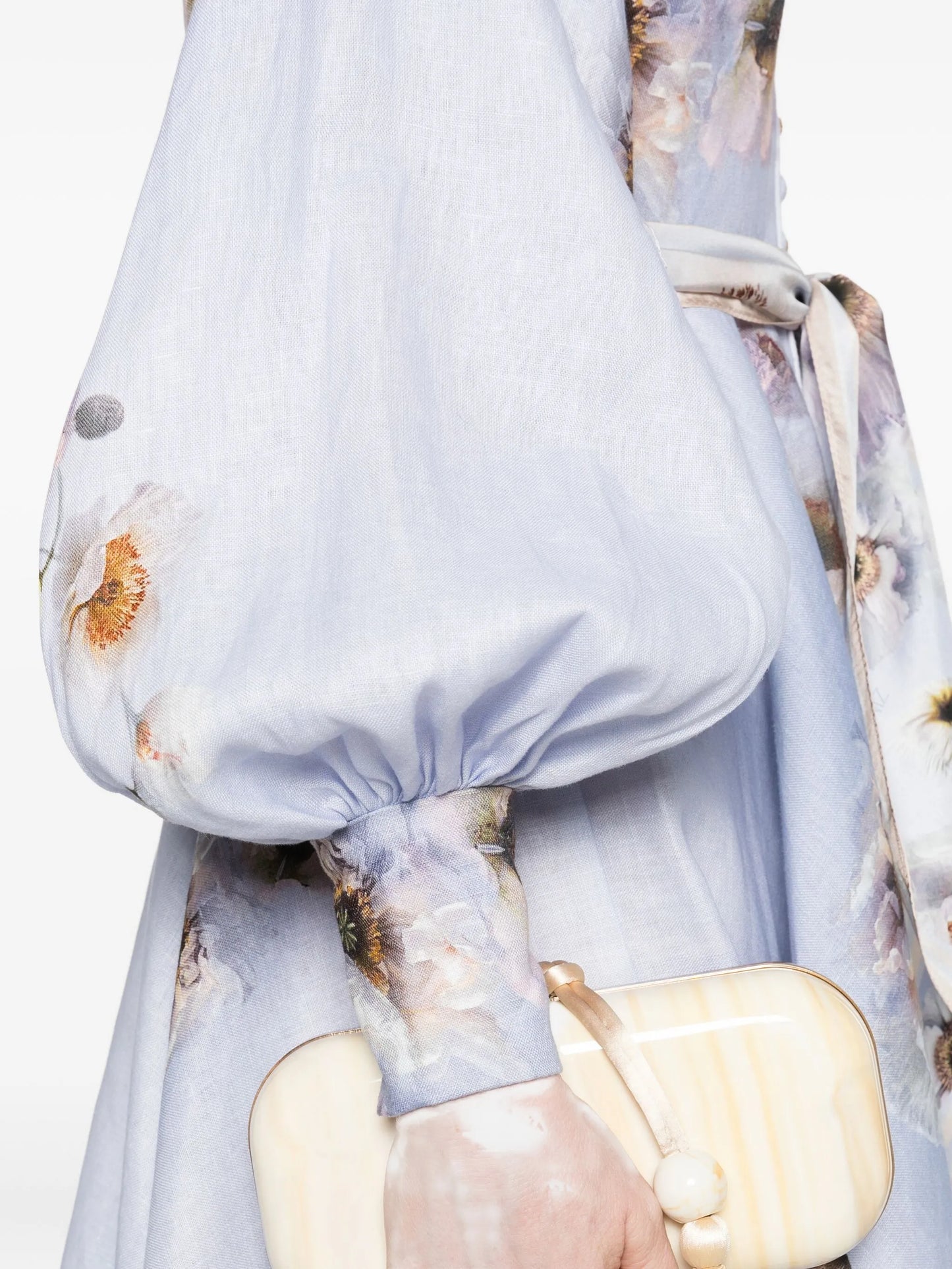 floral-print linen mini dress