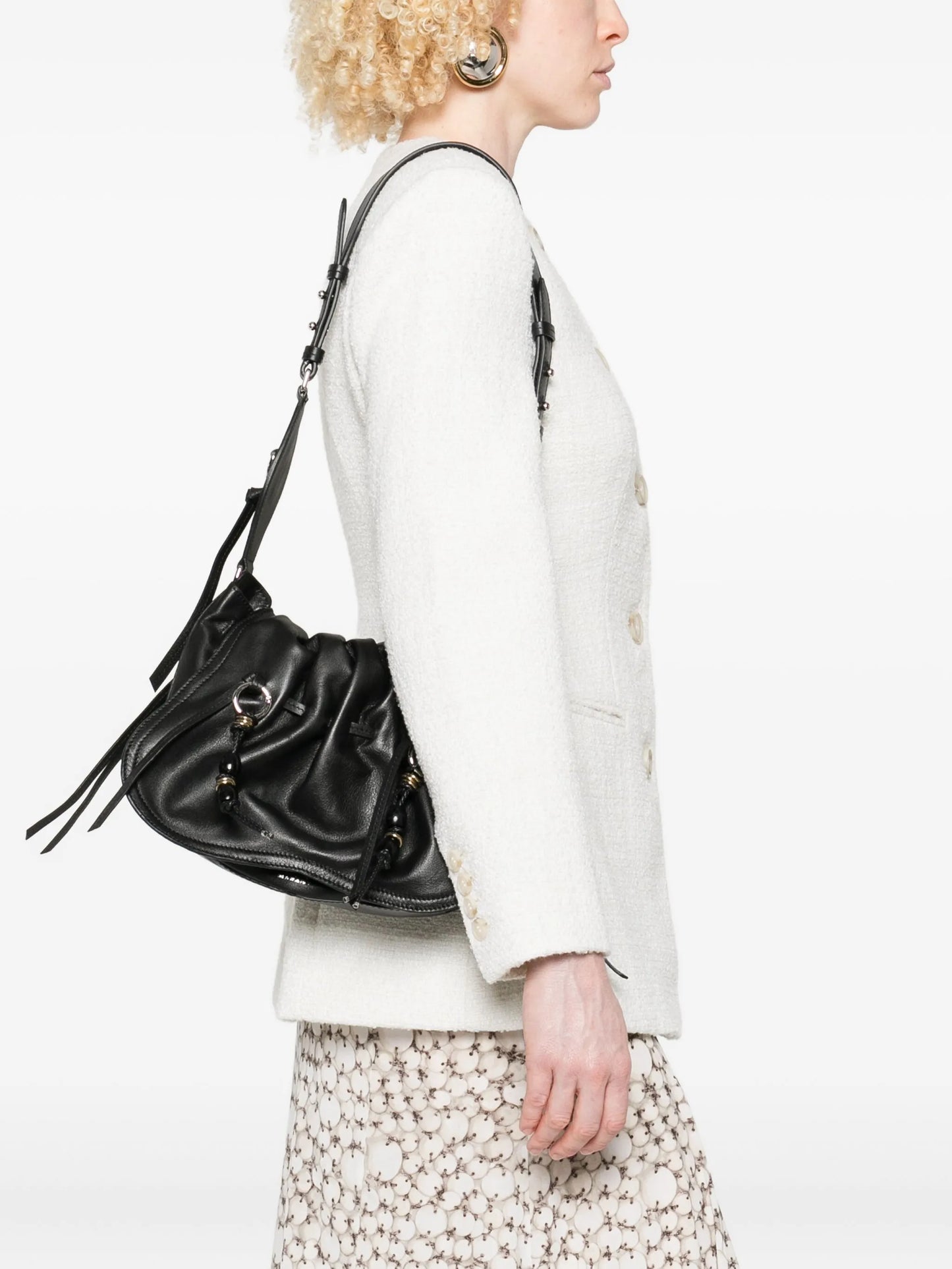 pleated-detail drawstring shoulder bag