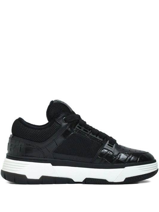 crocodile-effect mesh lace-up sneakers