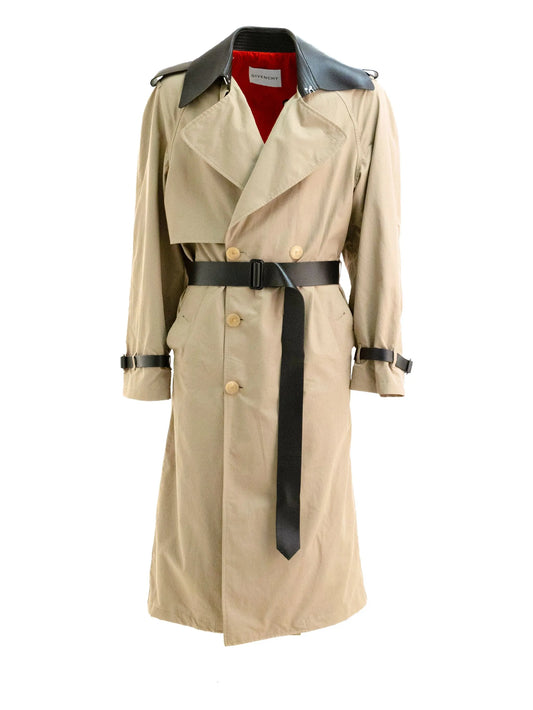 leather-detail trench coat
