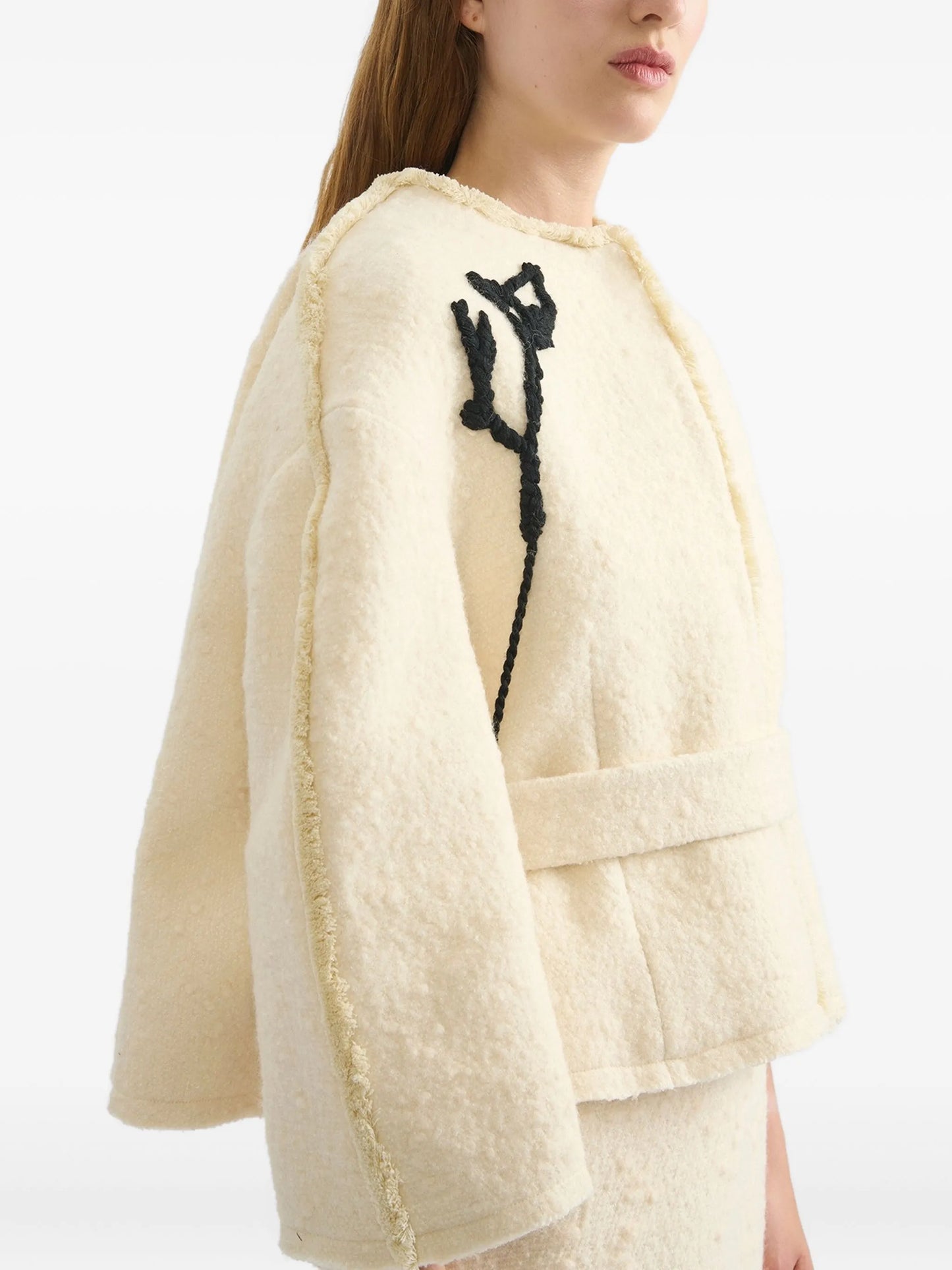 floral-embellished belted jacket