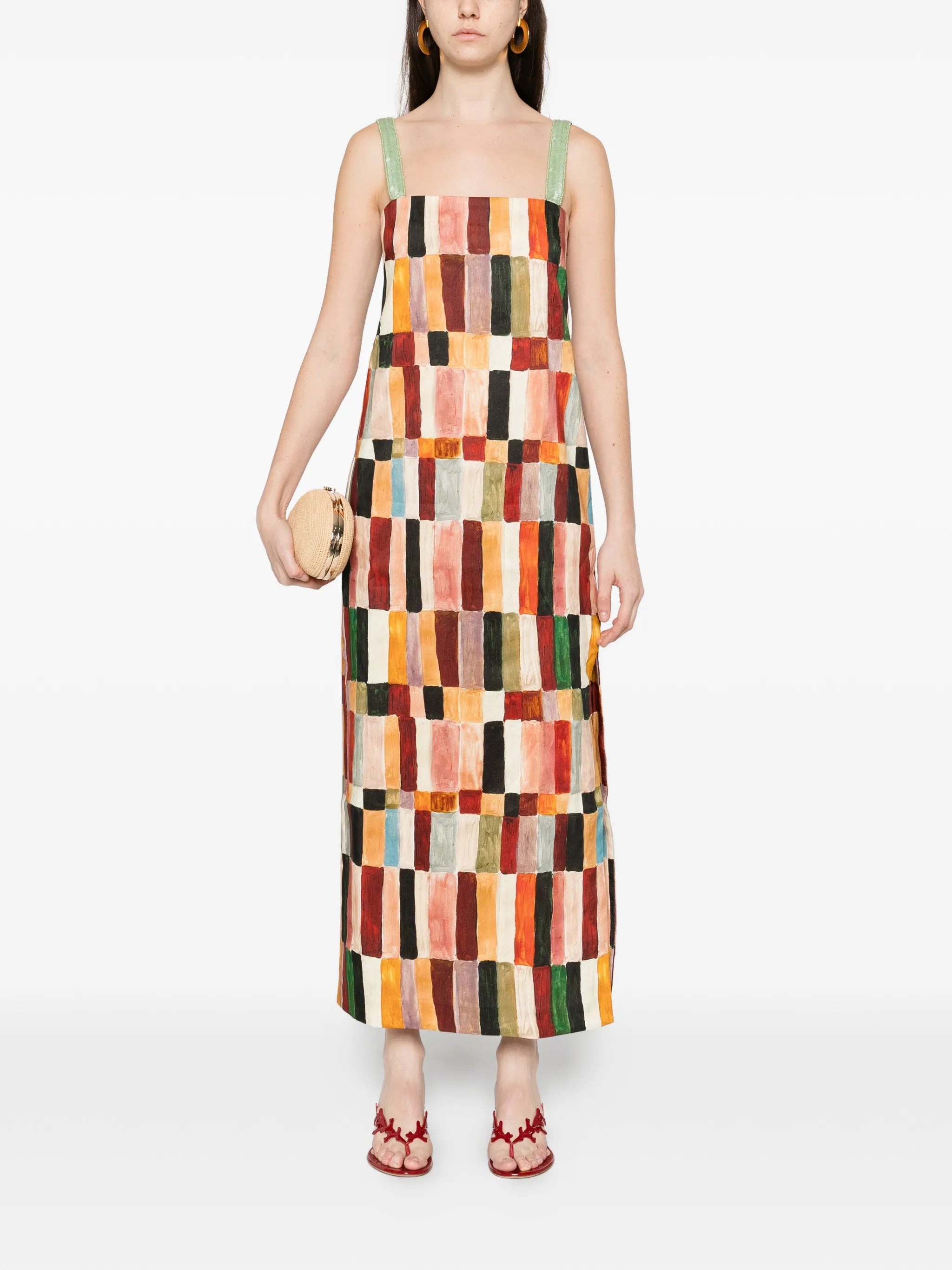 x LRNCE Marjorelle square-neck strappy midi dress