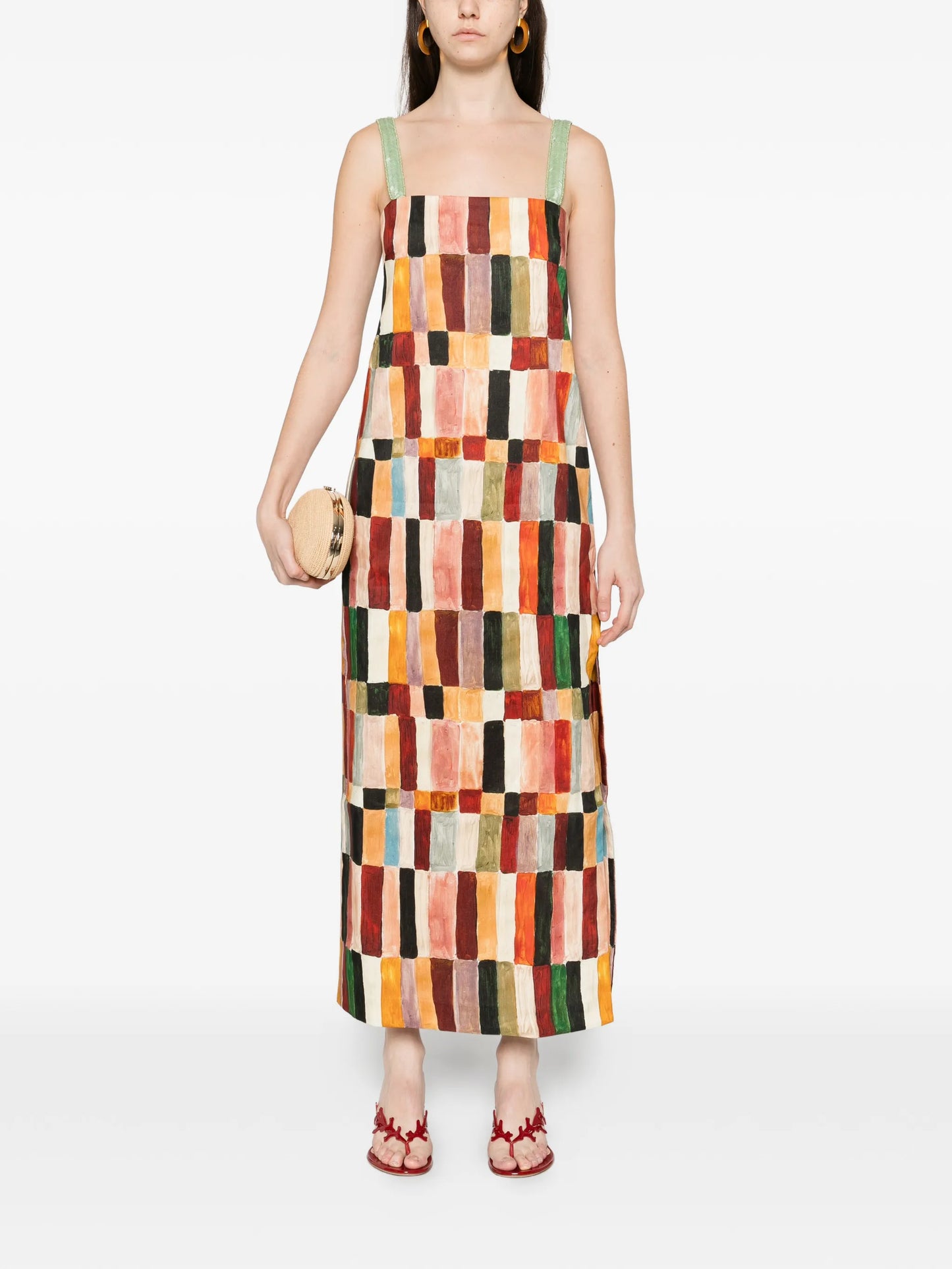 x LRNCE Marjorelle square-neck strappy midi dress