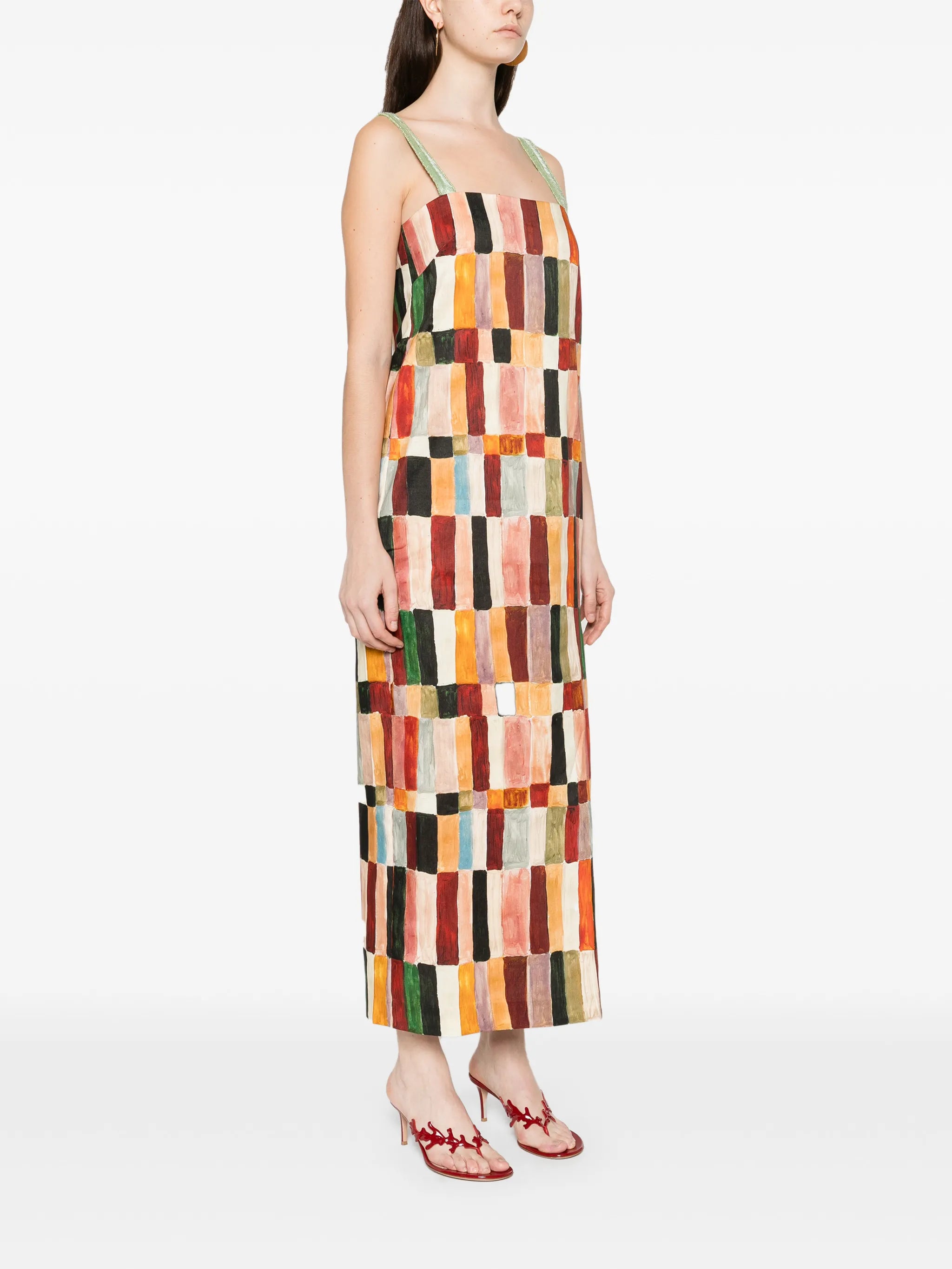 x LRNCE Marjorelle square-neck strappy midi dress
