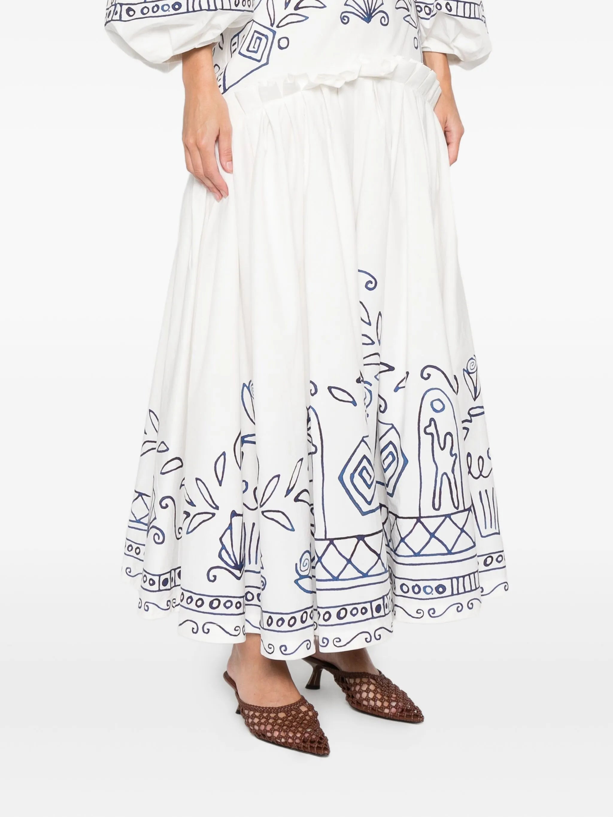 x Lrnce Leela pleated printed maxi skirt