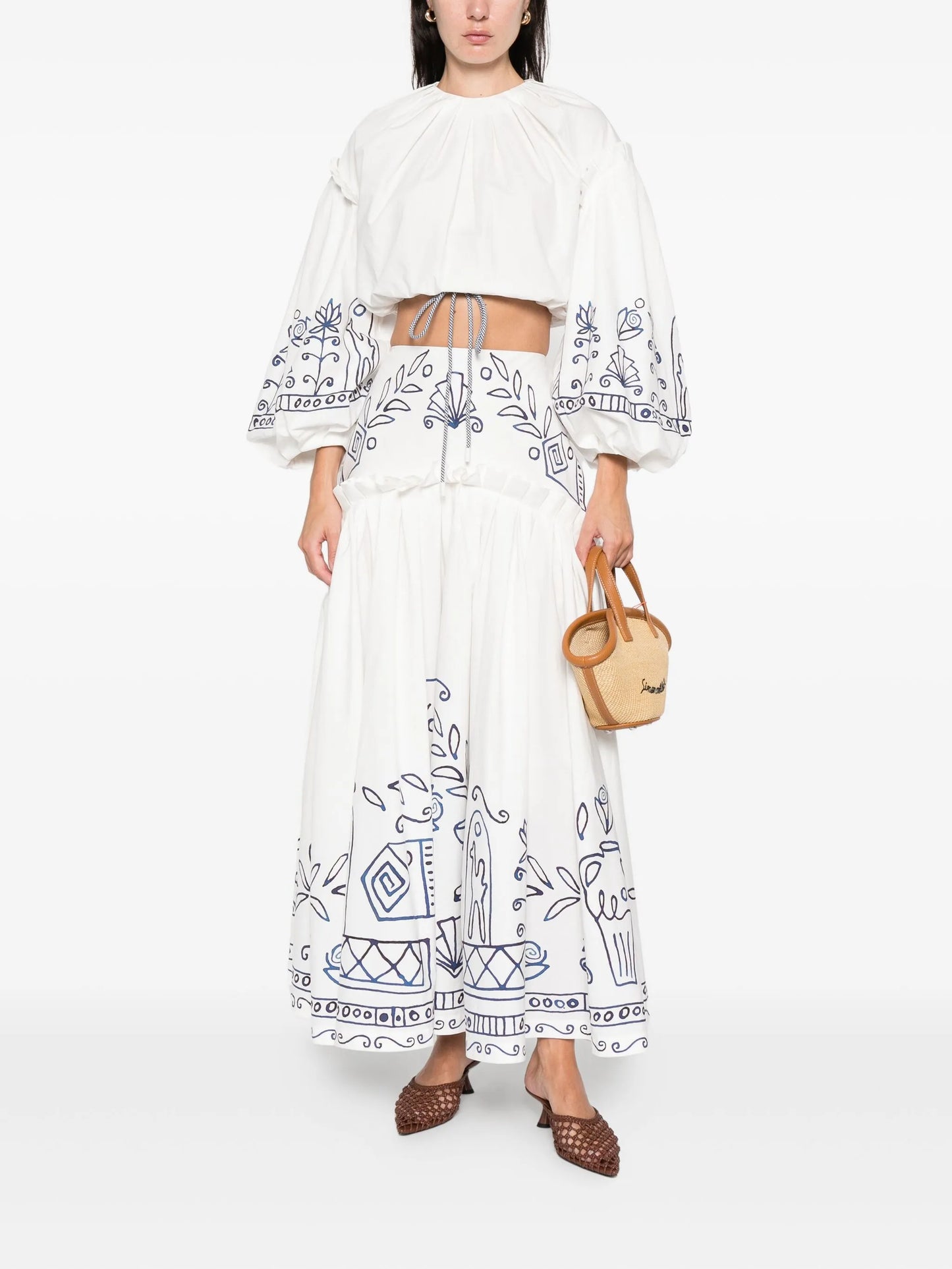 x Lrnce Leela pleated printed maxi skirt