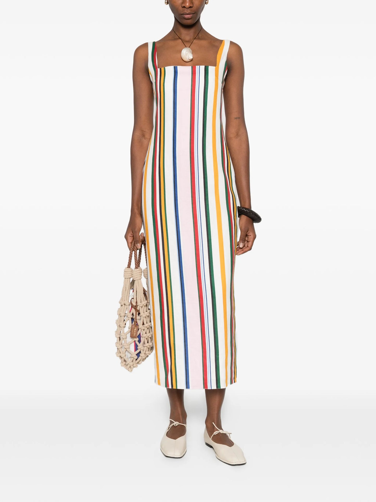 Amaranta square-neck striped midi dress