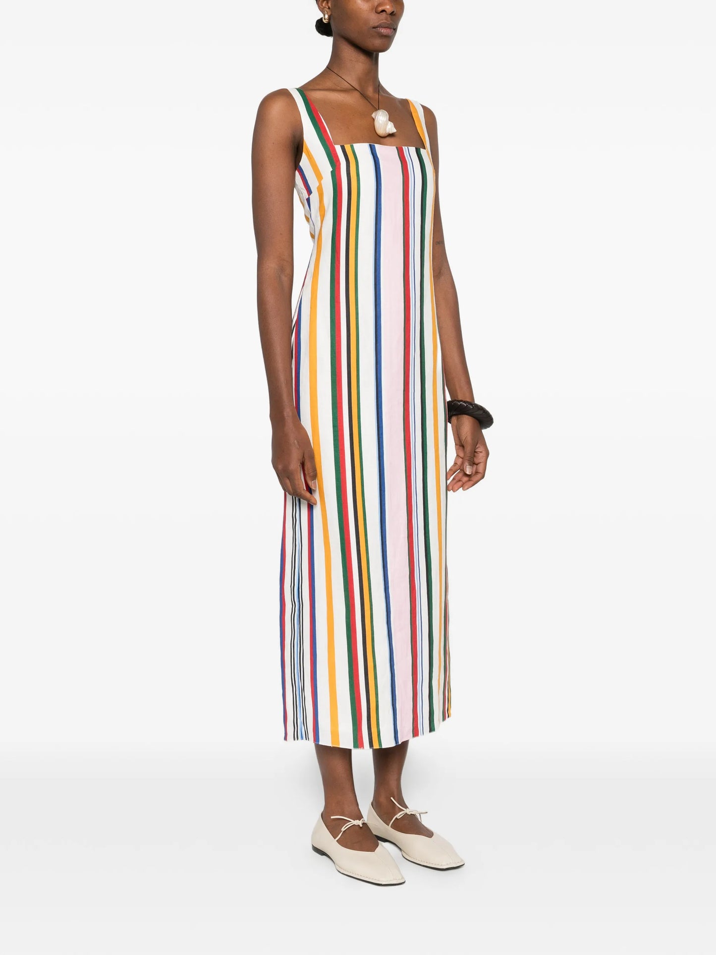 Amaranta square-neck striped midi dress