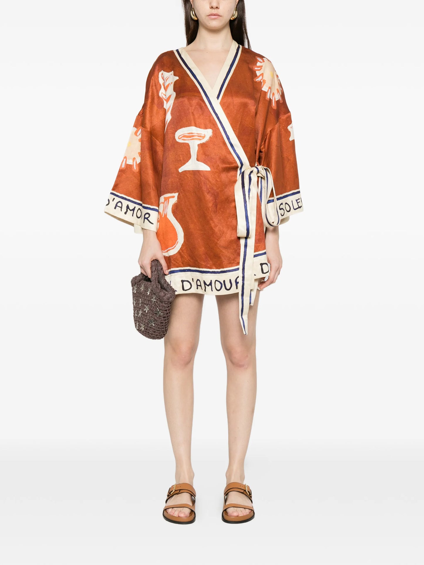 x LRNLE Soleil D'Amour printed mini wrap dress