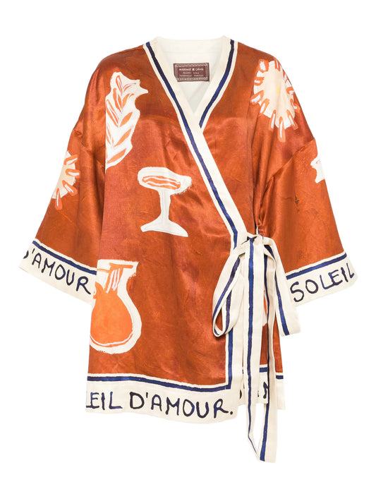 x LRNLE Soleil D'Amour printed mini wrap dress