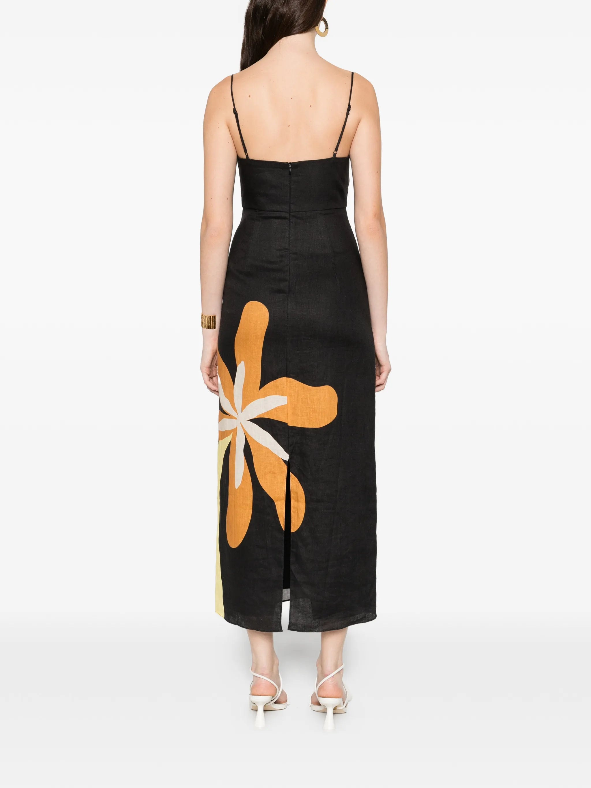 flower strapped midi dress