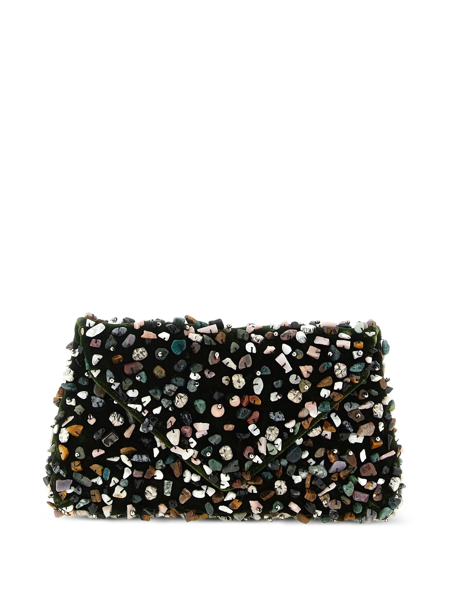 stone-embellished envelope clutch bag