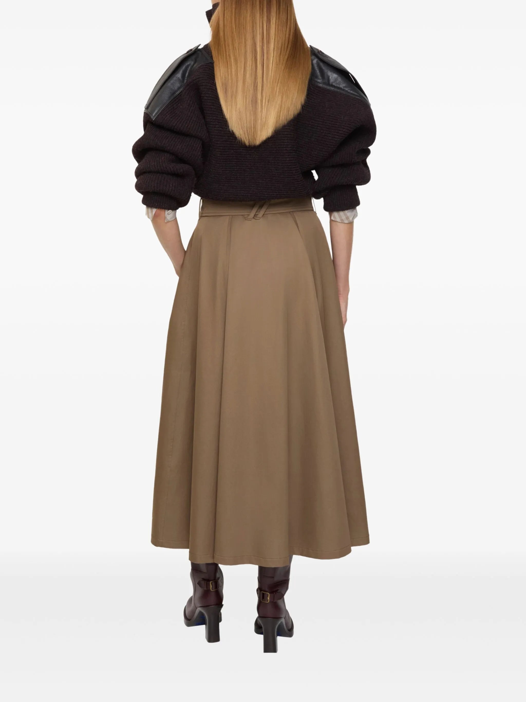 gabardine trench midi skirt