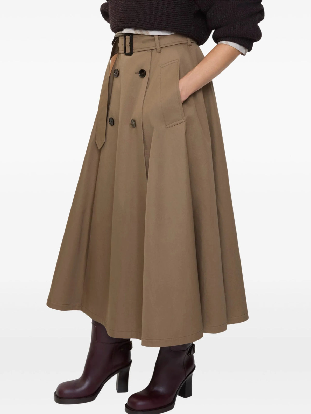 gabardine trench midi skirt