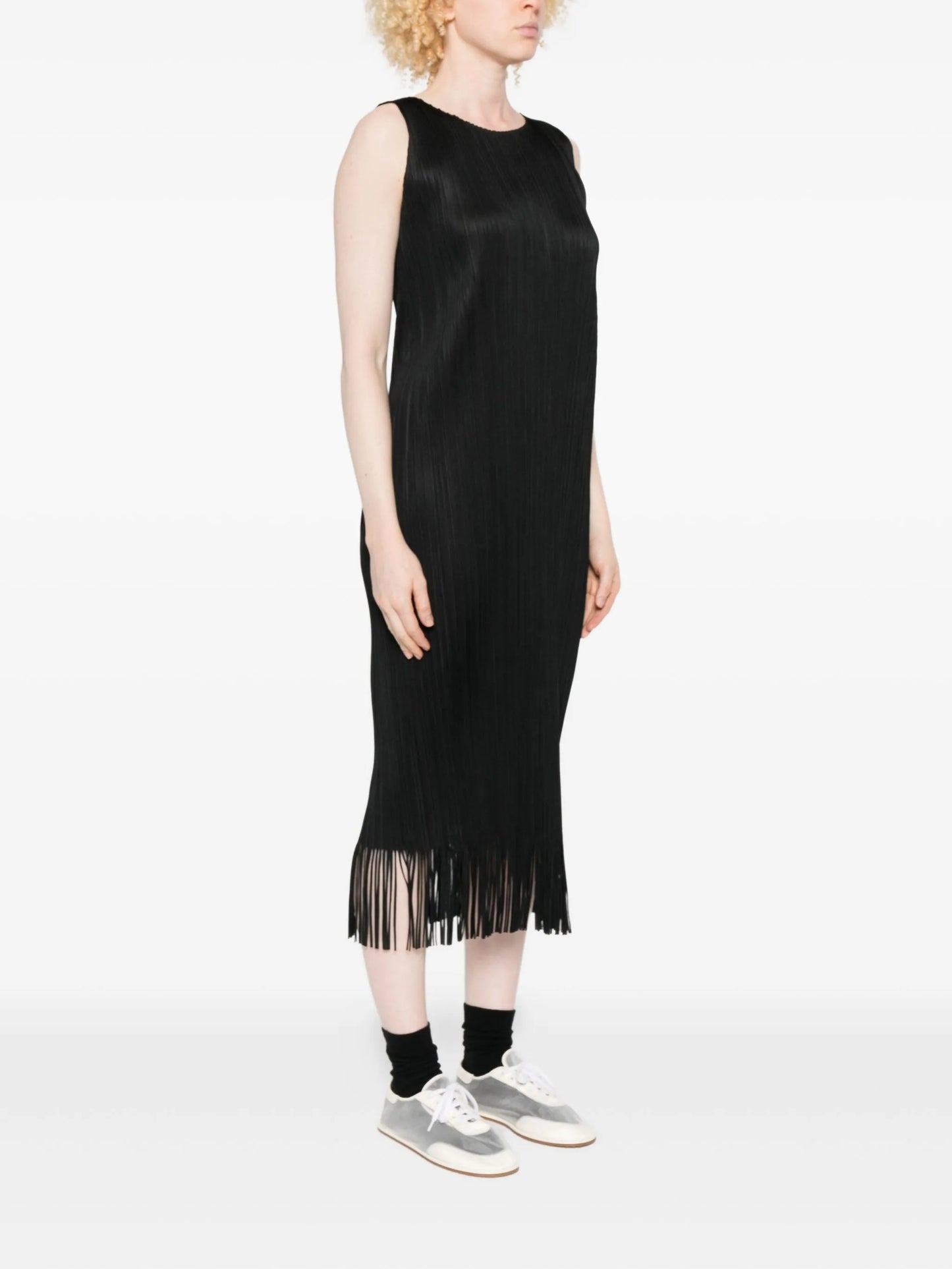 Wave pleated-fringe midi dress