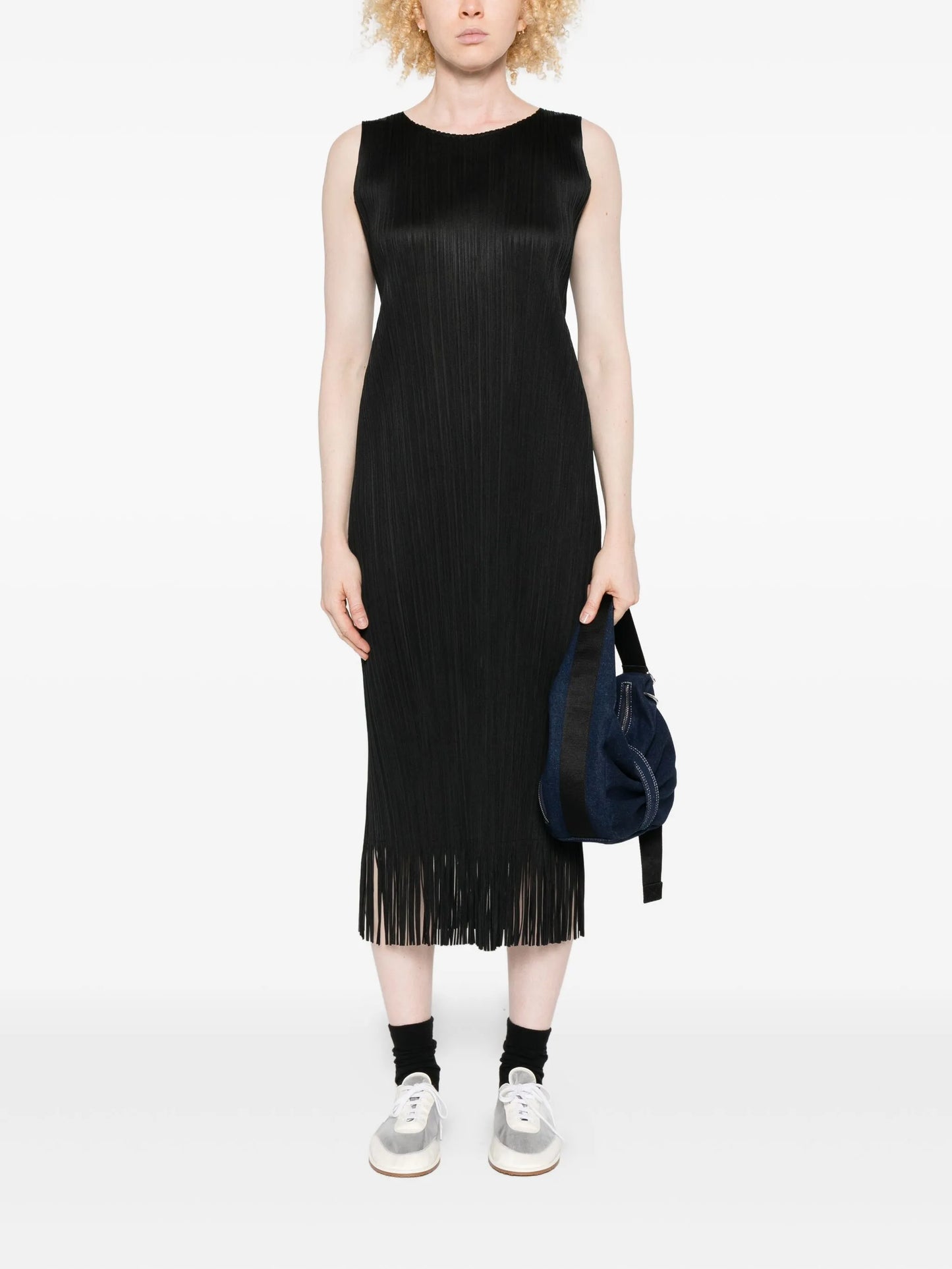 Wave pleated-fringe midi dress