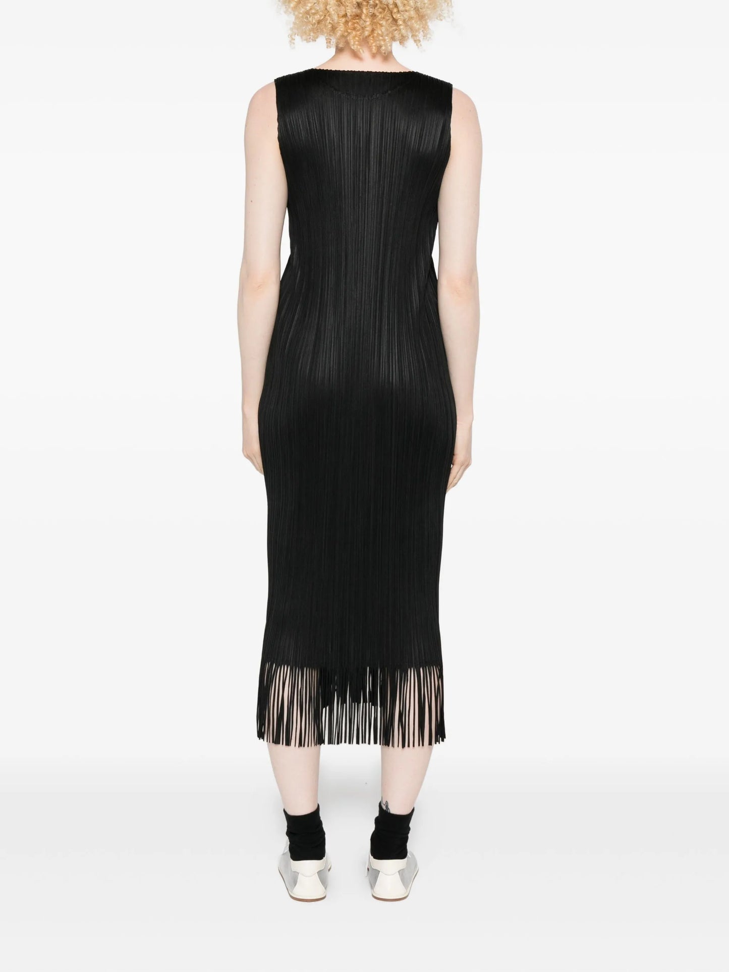 Wave pleated-fringe midi dress