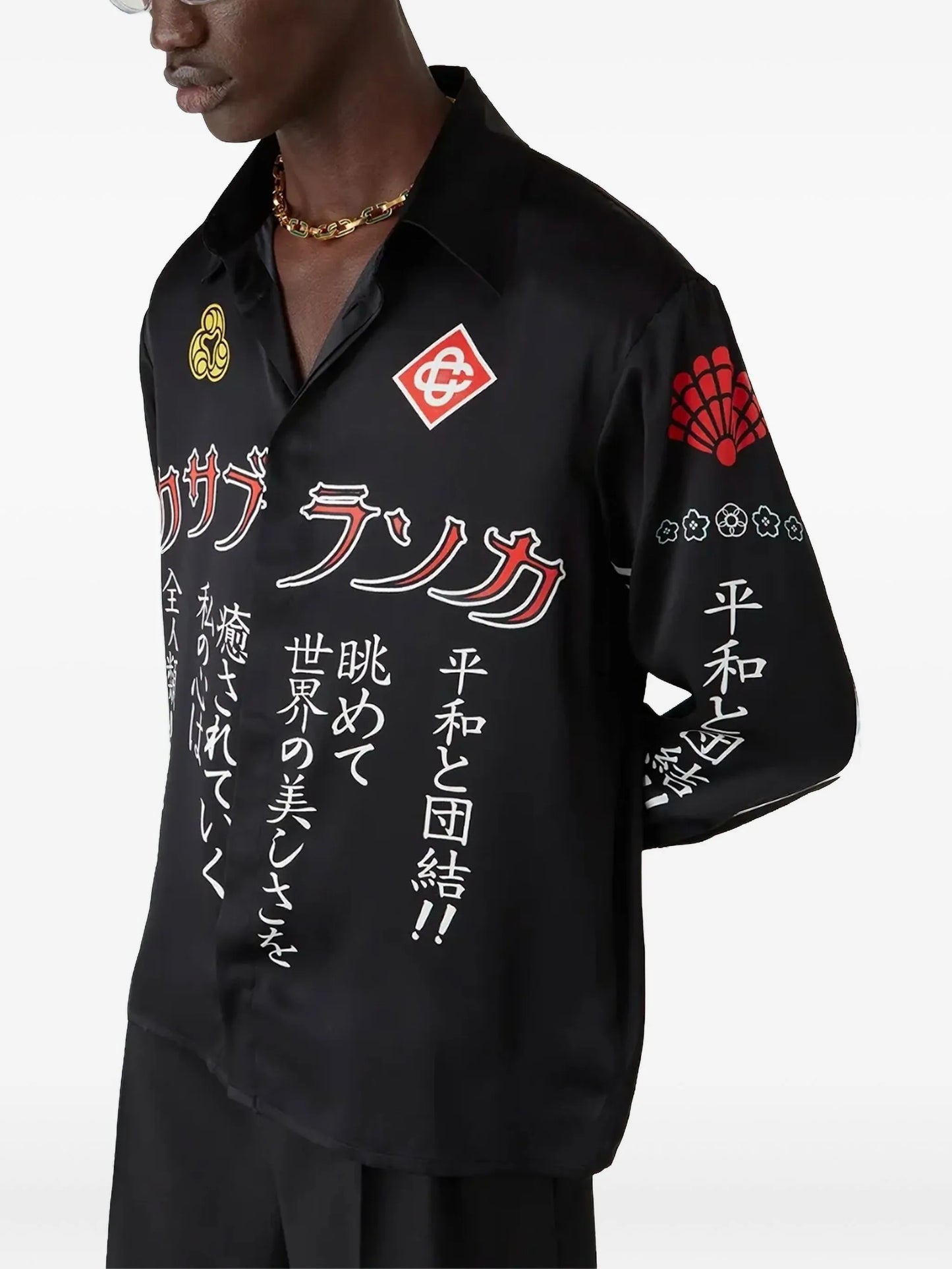 emblem silk long-sleeve shirt