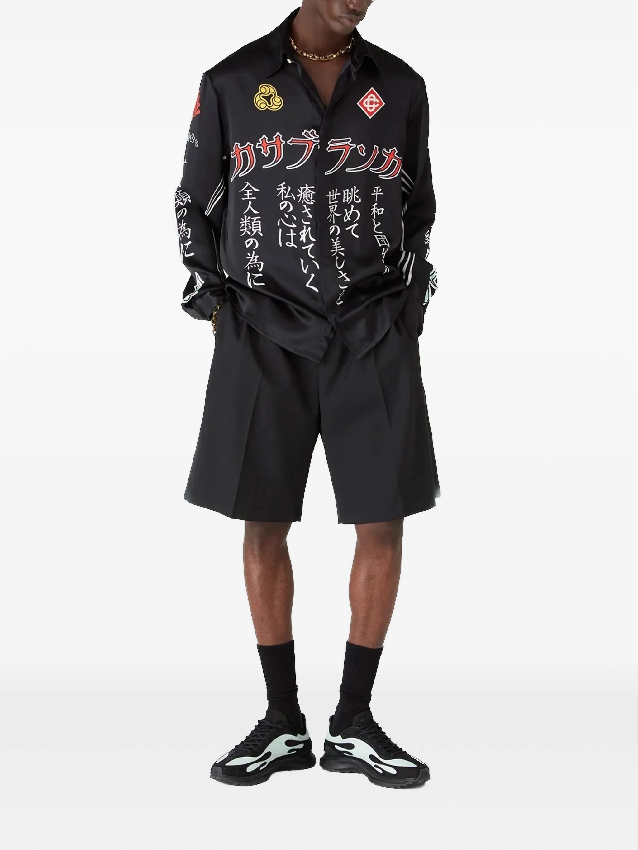 emblem silk long-sleeve shirt