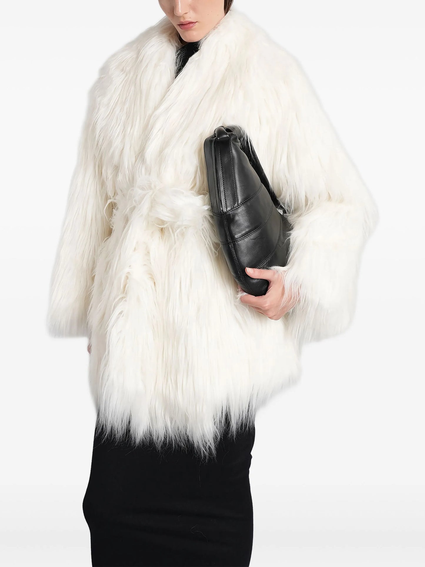 belted faux-fur coat