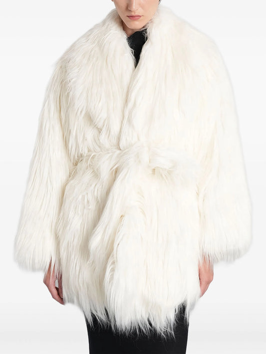 belted faux-fur coat