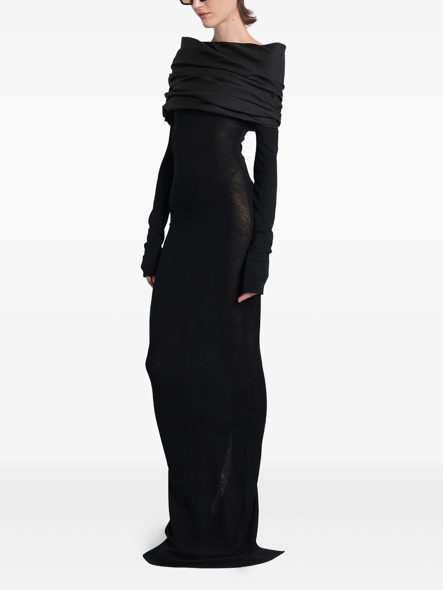 draped-shoulder maxi dress
