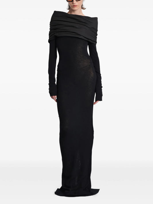 draped-shoulder maxi dress
