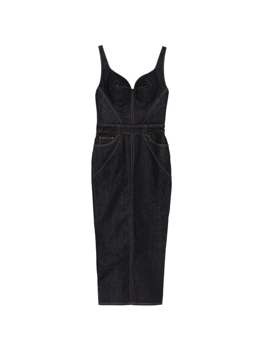 pocket denim midi dress