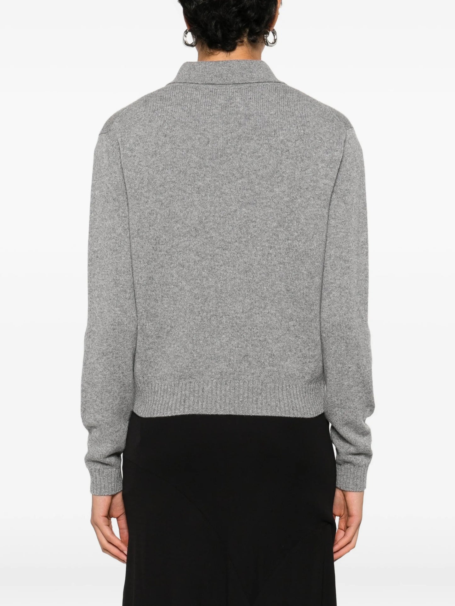 long-sleeve knitted polo top