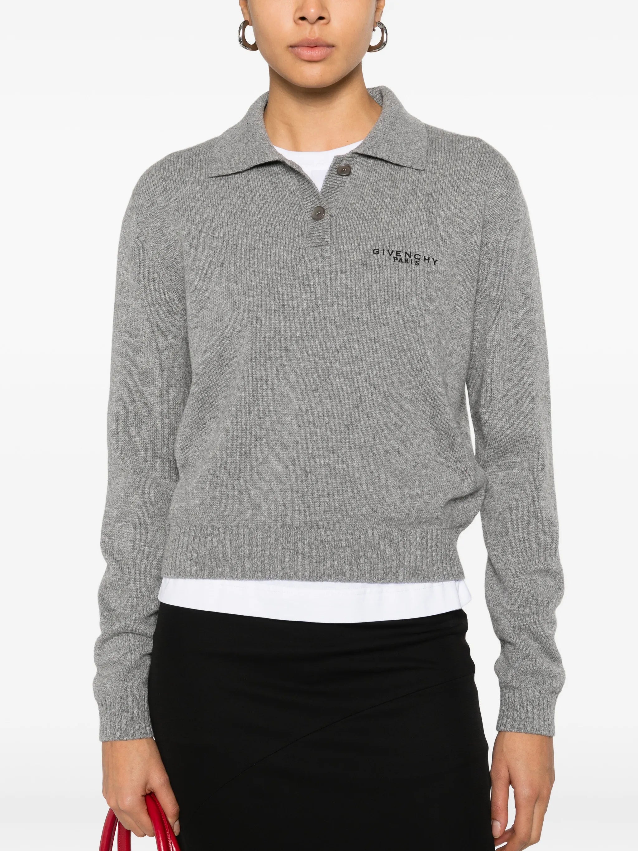 long-sleeve knitted polo top