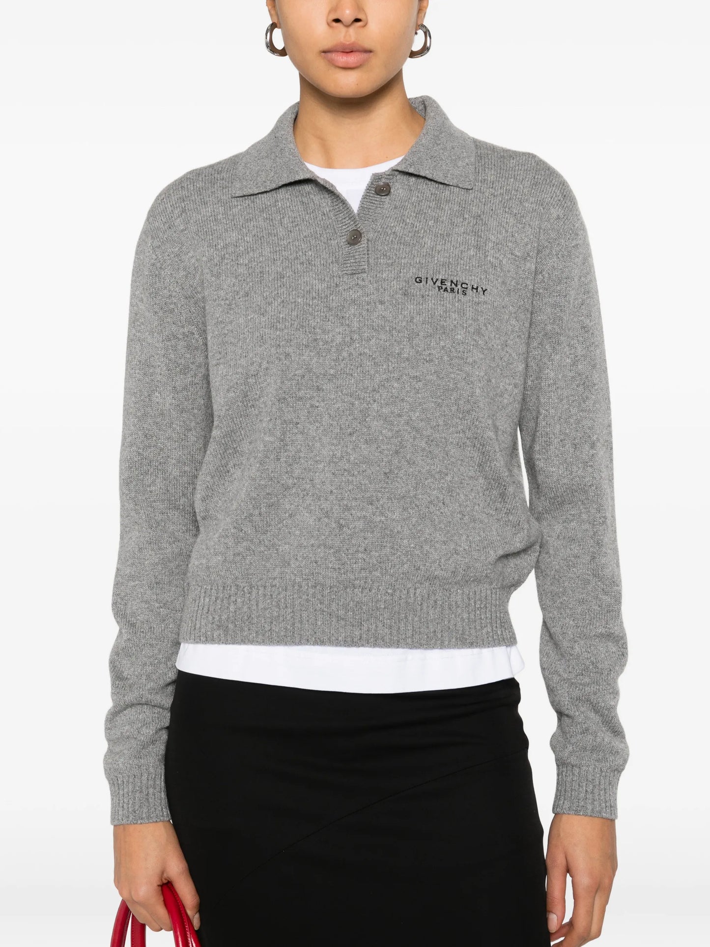 long-sleeve knitted polo top